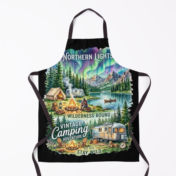 Item preview, Vintage Camping Adventure Watercolor Panels Retro Camper Tent Northern Lights designed and sold by PACS0011.