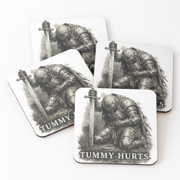 Item preview, Funny Tummy Hurts Medieval Knight Dark Fantasy Meme Vintage Design designed and sold by pingodesign.