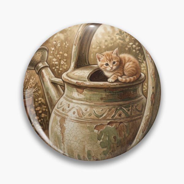Item preview, Tiny Kitten on a Giant Vintage Watering Can Miniature Illustration designed and sold by DuckOddity.