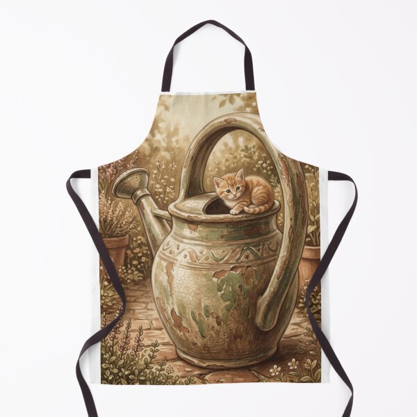 Item preview, Tiny Kitten on a Giant Vintage Watering Can Miniature Illustration designed and sold by DuckOddity.