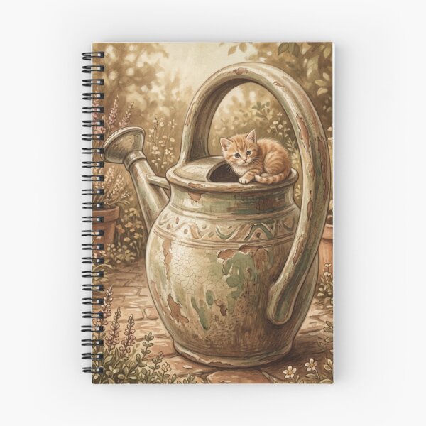 Item preview, Tiny Kitten on a Giant Vintage Watering Can Miniature Illustration designed and sold by DuckOddity.
