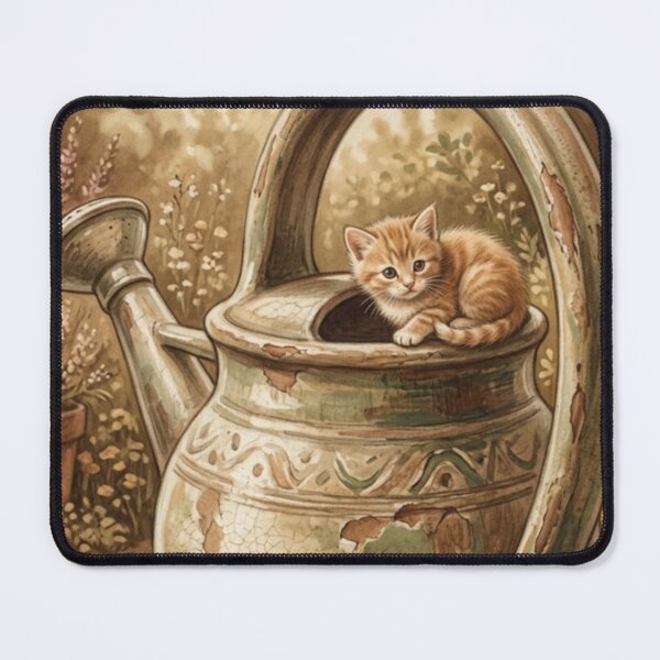 Item preview, Tiny Kitten on a Giant Vintage Watering Can Miniature Illustration designed and sold by DuckOddity.