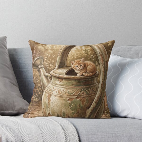 Item preview, Tiny Kitten on a Giant Vintage Watering Can Miniature Illustration designed and sold by DuckOddity.