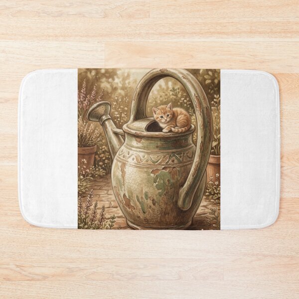 Item preview, Tiny Kitten on a Giant Vintage Watering Can Miniature Illustration designed and sold by DuckOddity.