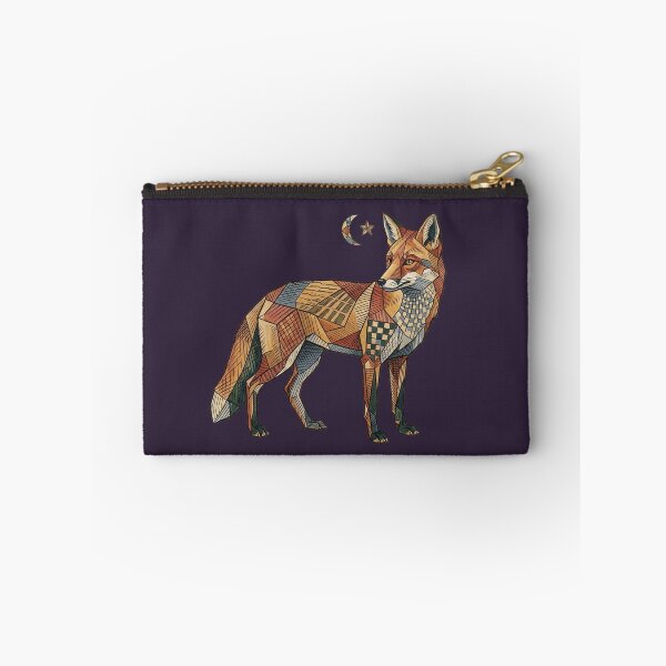 Item preview, Patchwork Fox Under Moonlight – Folk Art Quilted Wildlife Illustration designed and sold by FreiherrPK.