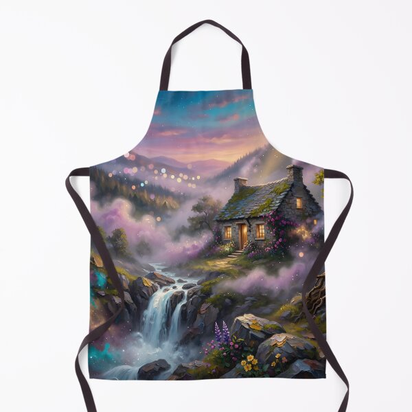 Item preview, Magical Waterfall Cottage Fantasy Landscape | Cosmic Nature Dream Wall Art designed and sold by DreamyWallVibes.