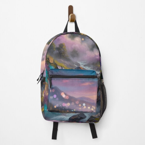 Item preview, Magical Waterfall Cottage Fantasy Landscape | Cosmic Nature Dream Wall Art designed and sold by DreamyWallVibes.