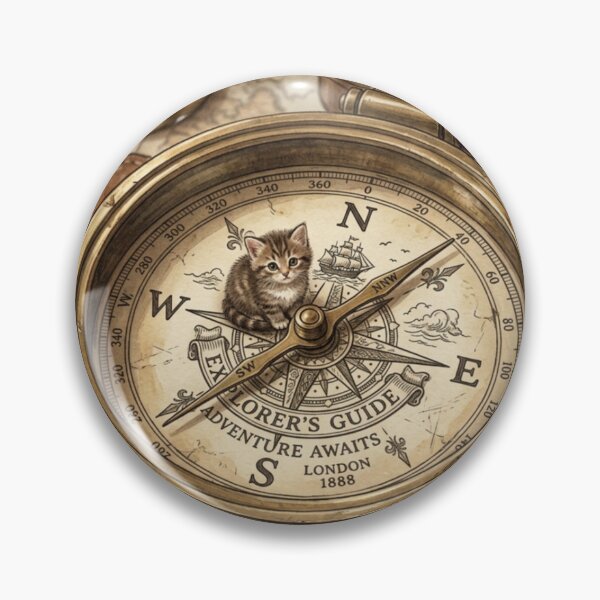 Item preview, Tiny Kitten on a Giant Vintage Brass Compass Miniature Illustration designed and sold by DuckOddity.