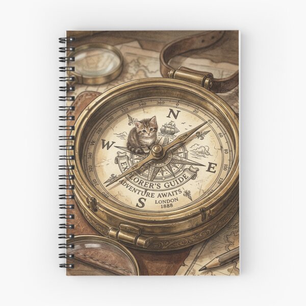 Item preview, Tiny Kitten on a Giant Vintage Brass Compass Miniature Illustration designed and sold by DuckOddity.