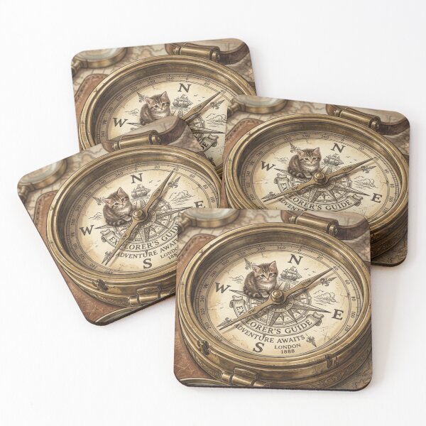 Item preview, Tiny Kitten on a Giant Vintage Brass Compass Miniature Illustration designed and sold by DuckOddity.