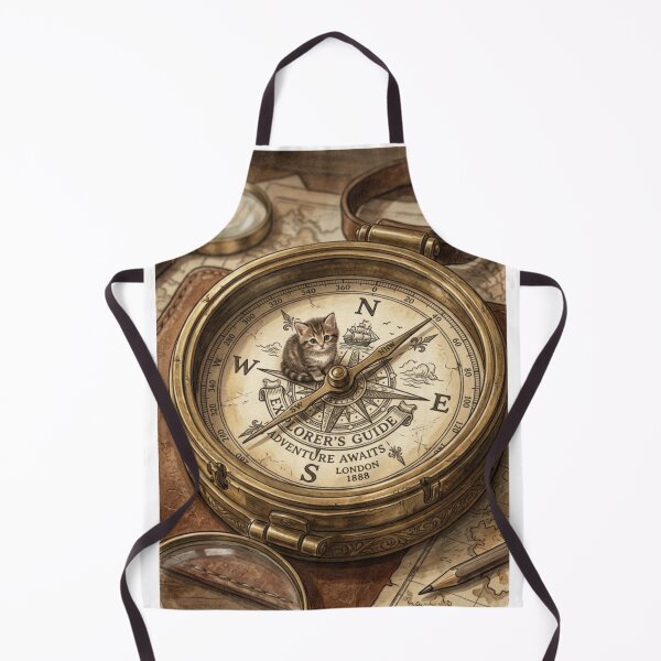 Item preview, Tiny Kitten on a Giant Vintage Brass Compass Miniature Illustration designed and sold by DuckOddity.