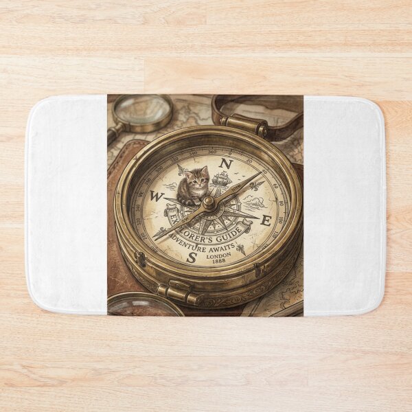 Item preview, Tiny Kitten on a Giant Vintage Brass Compass Miniature Illustration designed and sold by DuckOddity.