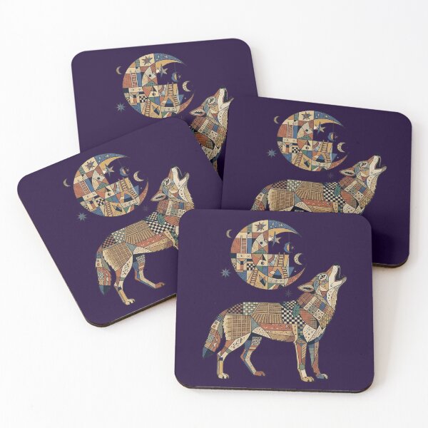 Item preview, Howling Wolf & Fractured Moon – Folk Art Celestial Wildlife Illustration designed and sold by FreiherrPK.