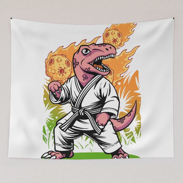 Item preview, Cute Dinosaur Karate Fighter with Fireballs Cartoon Vector Illustration designed and sold by phsycartwork.