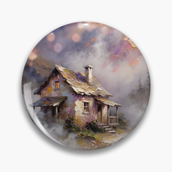 Item preview, Enchanted Misty Mountain Cottage Fantasy Landscape | Cozy Dream Home Wall Art designed and sold by DreamyWallVibes.