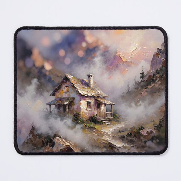 Item preview, Enchanted Misty Mountain Cottage Fantasy Landscape | Cozy Dream Home Wall Art designed and sold by DreamyWallVibes.