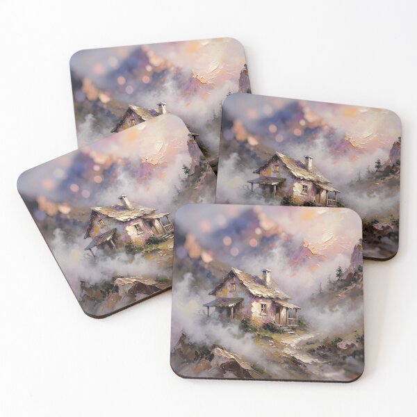 Item preview, Enchanted Misty Mountain Cottage Fantasy Landscape | Cozy Dream Home Wall Art designed and sold by DreamyWallVibes.