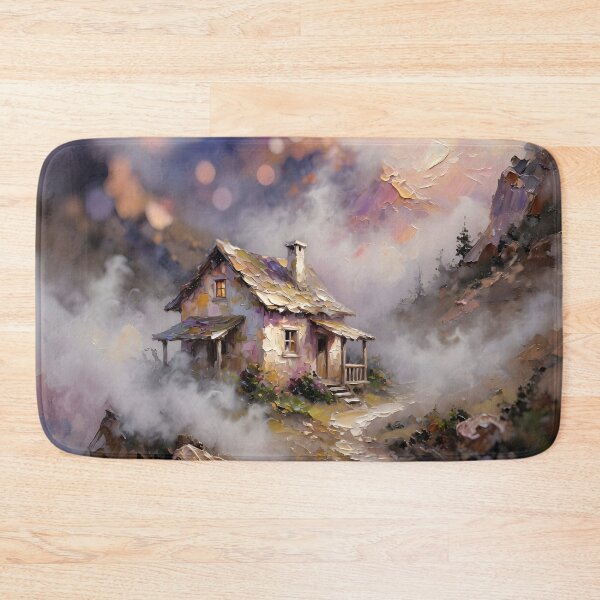 Item preview, Enchanted Misty Mountain Cottage Fantasy Landscape | Cozy Dream Home Wall Art designed and sold by DreamyWallVibes.