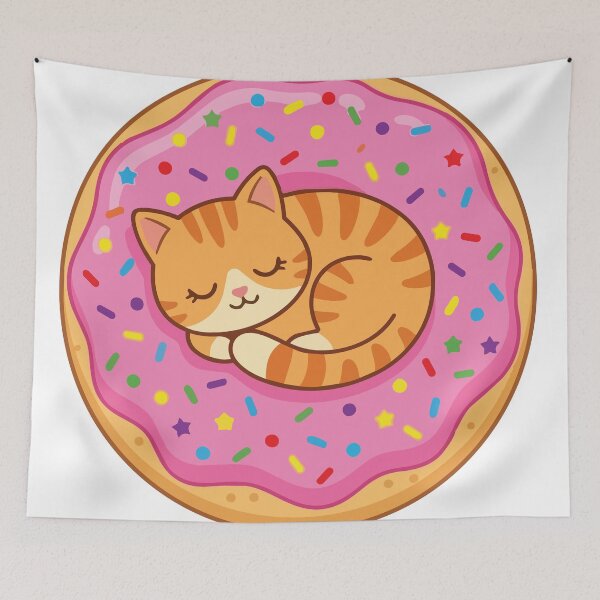 Item preview, Orange Tabby Cat Sleeping Pink Frosted Donut designed and sold by ArcApparel2020.