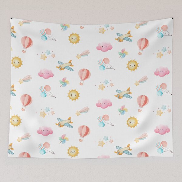 Item preview, Kawaii Watercolor Airplane Balloon Sky Nursery Art designed and sold by mug&more station.