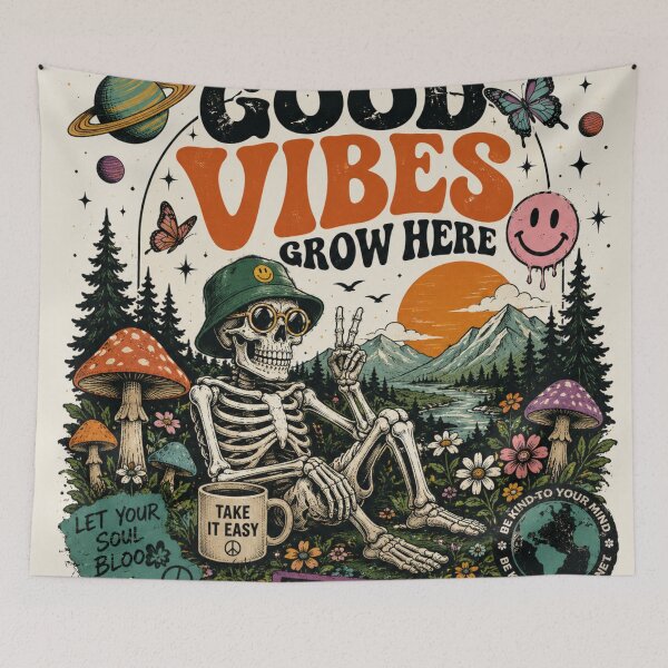 Item preview, Good Vibes Grow Here Retro Skeleton Vintage Nature Graphic designed and sold by irfanedysud.