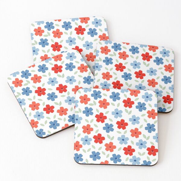 Item preview, Floral pattern with red and blue flowers designed and sold by Rue Market.