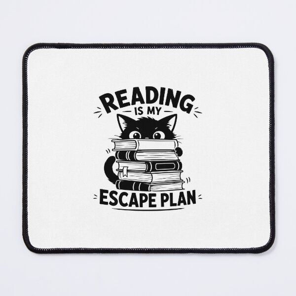 Item preview, Reading Is My Escape Plan - Black Cat Hidden Behind a Pile of Books designed and sold by SociallyDeadClub.