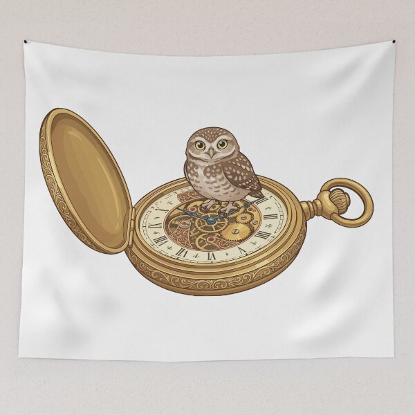 Item preview, Burrowing Owl Delicate Gold Pocket Watch Gears designed and sold by ArcApparel2020.
