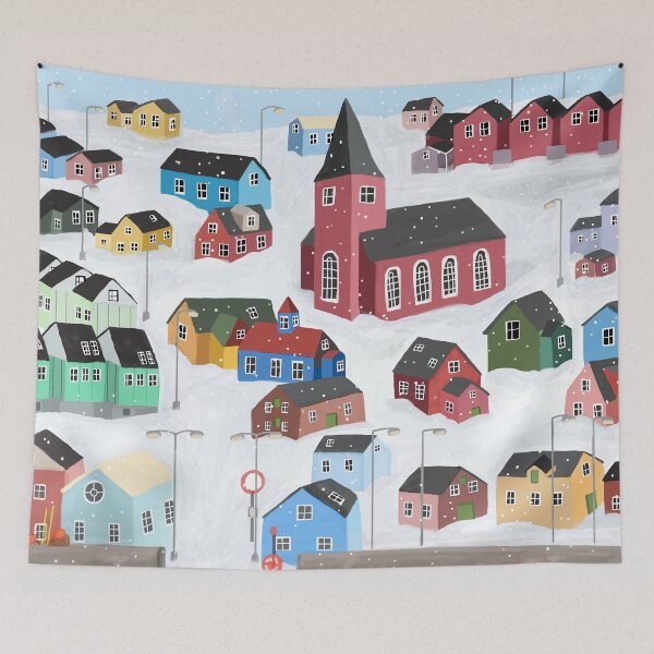 Item preview, Greenland, Nuuk, Colorful Snowy Town By Artist Carla Daly designed and sold by Carla Daly.