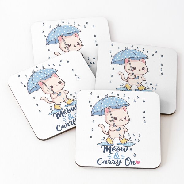 Item preview, Rainy Day Cat | Cute Chibi Kitten with Polka Dot Umbrella | Kawaii Spring Art designed and sold by MurkCraft.