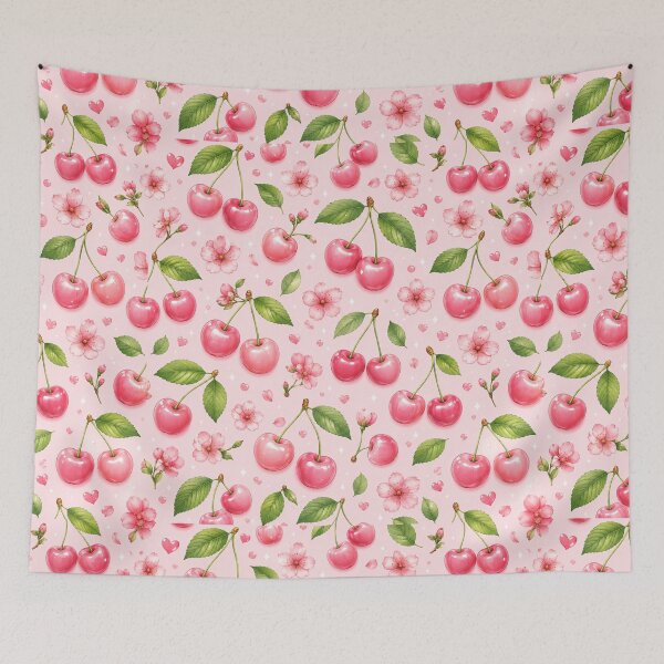 Item preview, Pink Cherry Seamless Pattern Fruit Print designed and sold by Aramdesing.