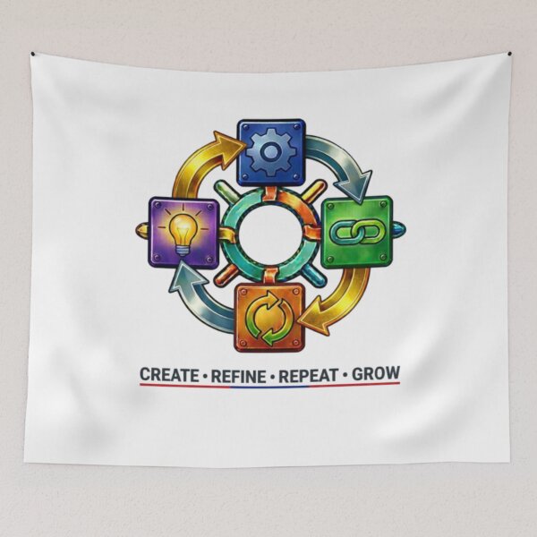 Item preview, Create Refine Repeat Grow - Motivational Growth Cycle Icon Wall Art designed and sold by Be-You-Vibes.