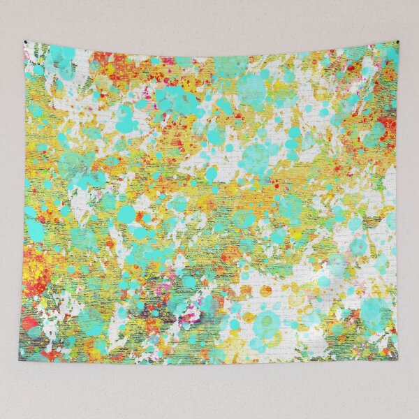 Item preview, Abstract paint splatter background with bright turquoise dots designed and sold by Rue Market.