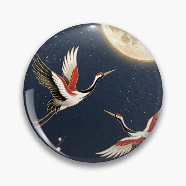 Item preview, Majestic Cranes and Glowing Full Moon Wa-Modern designed and sold by Hikariha Studio.