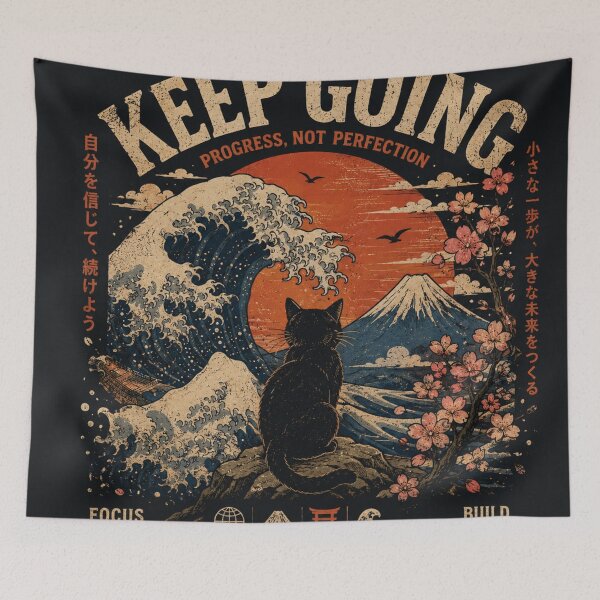 Item preview, Keep Going Vintage Japanese Cat Wave Retro Graphic designed and sold by irfanedysud.