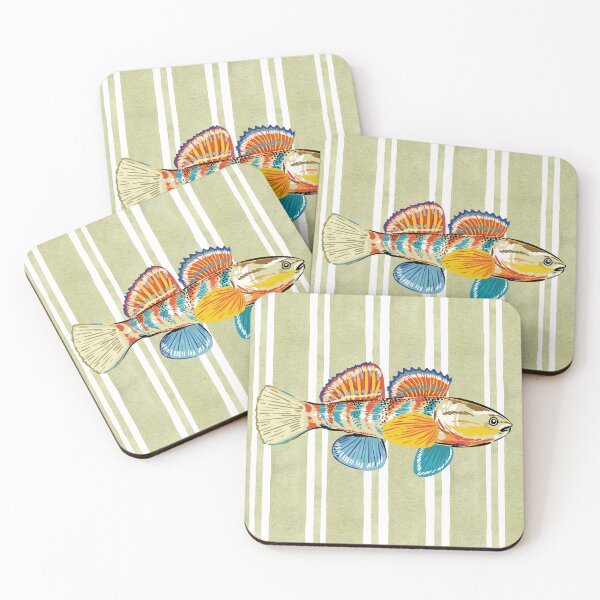 Item preview, Colorful Tropical Fish Nautical Illustration on Striped Background designed and sold by minbadesign.
