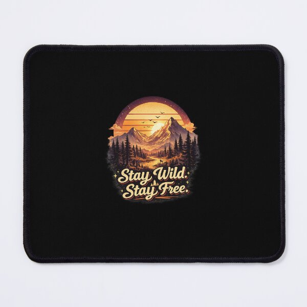 Item preview, Stay Wild Stay Free Retro Mountain Sunset Vintage Nature Adventure designed and sold by AmongWorld.