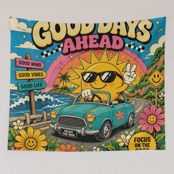 Item preview, Good Days Ahead Retro Sunshine Road Trip Vintage Graphic T-Shirt designed and sold by irfanedysud.