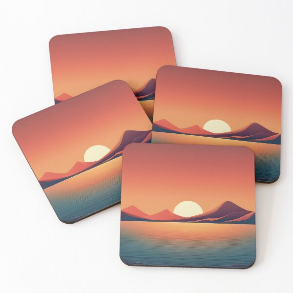 Item preview, Minimalist Sunset Landscape | Modern Retro Mountains & Serene Lake designed and sold by Becky-Poppins.