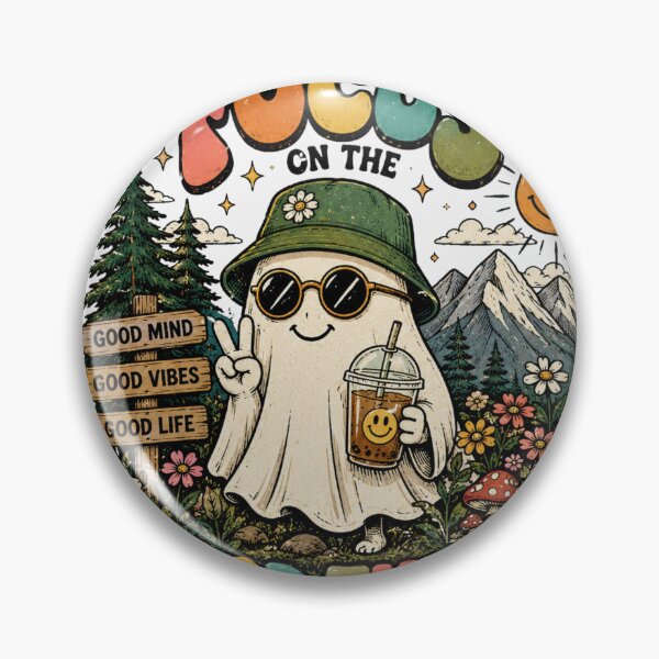 Item preview, Focus on the Good Things – Cute Retro Ghost Colorful Sticker & T-Shirt Design designed and sold by irfanedysud.