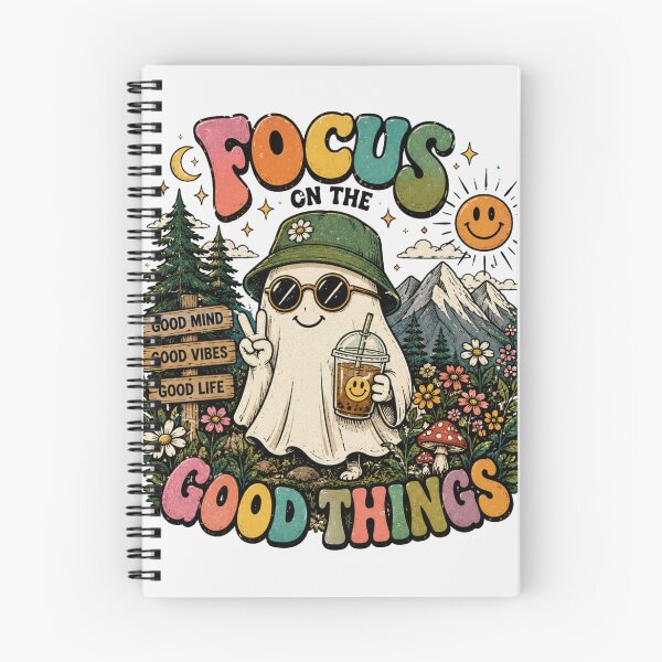 Item preview, Focus on the Good Things – Cute Retro Ghost Colorful Sticker & T-Shirt Design designed and sold by irfanedysud.