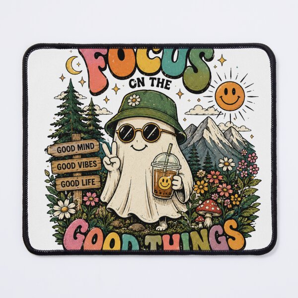 Item preview, Focus on the Good Things – Cute Retro Ghost Colorful Sticker & T-Shirt Design designed and sold by irfanedysud.