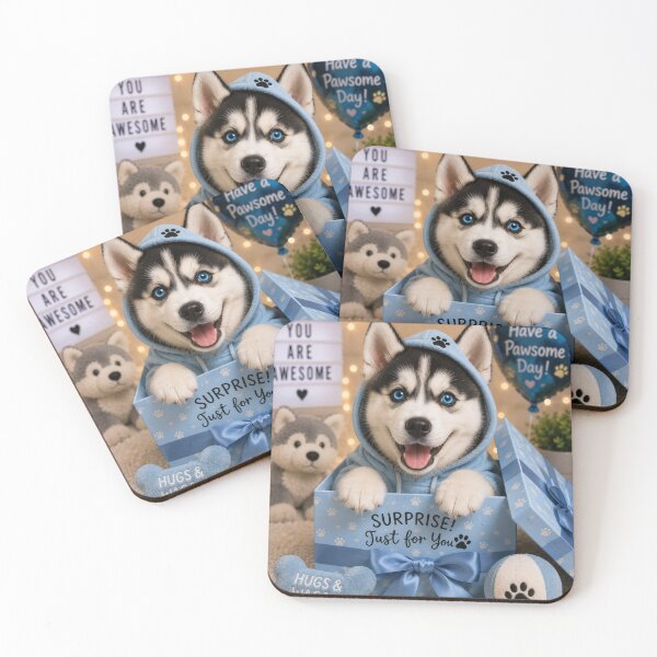 Item preview, Cute Husky Puppy Birthday Surprise Gift Design designed and sold by BagFactoryUK.