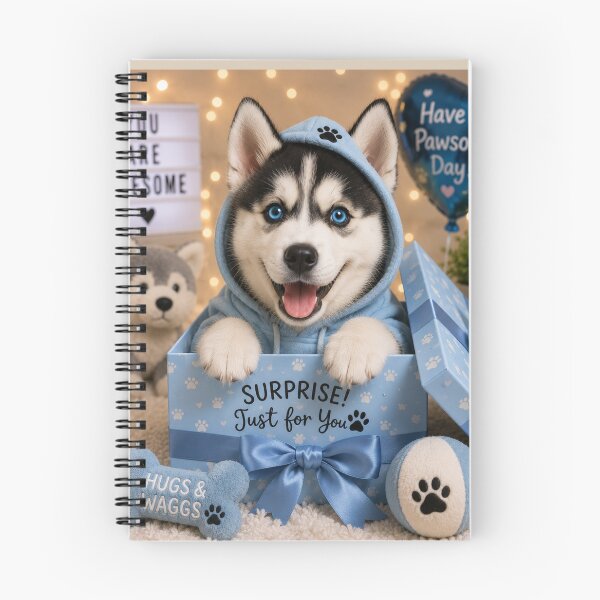 Item preview, Cute Husky Puppy Birthday Surprise Gift Design designed and sold by BagFactoryUK.