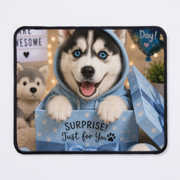 Item preview, Cute Husky Puppy Birthday Surprise Gift Design designed and sold by BagFactoryUK.