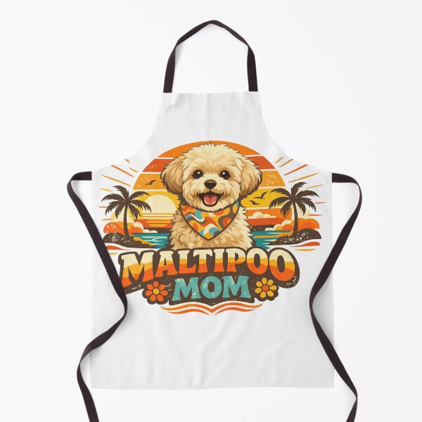 Aperçu de l'œuvre T-shirt « Maman Maltipoo » style rétro années 70, coucher de soleil créée et vendue par Pineapple-Tree.