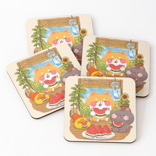 Item preview, Summer Watermelon Picnic | Cute Shiba, Cat and Chick Japanese Summer Illustration designed and sold by NasDoodleArt.