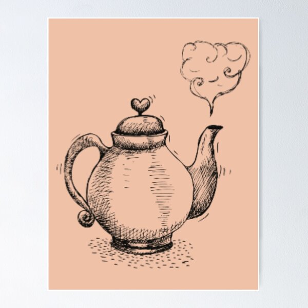 Item preview, Vintage Teapot Sketch With Heart Steam designed and sold by NNCollection.