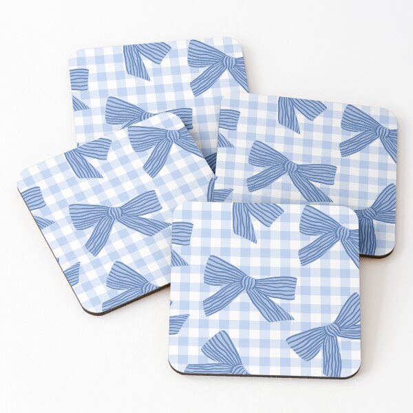 Item preview, Blue striped bows on gingham check pattern background designed and sold by Rue Market.