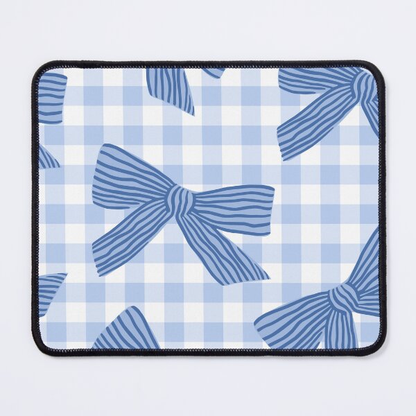 Item preview, Blue striped bows on gingham check pattern background designed and sold by Rue Market.